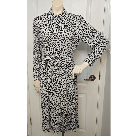 Loft Animal Print Gray Long Sleeves Jersey Midi Dress - Picture 2 of 15
